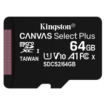 KINGSTON Paměťová karta microSDHC, 64GB, class10 UHS-I, Canvas Select Plus + adaptér na SD kartu