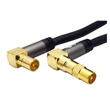 goobay Kabel anténní TV, 135dB, 4x stíněný, IEC169-2, M-F (lomené, zlacené), 1m, + redukce M-M, černý