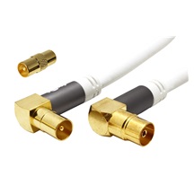 goobay Kabel anténní TV, 135dB, 4x stíněný, IEC169-2, M-F (lomené, zlacené), 10m, + redukce M-M, bílý