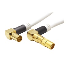 goobay Kabel anténní TV, 135dB, 4x stíněný, IEC169-2, M-F (lomené, zlacené), 10m, + redukce M-M, bílý