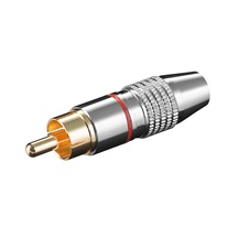 goobay Konektor cinch(M) na kabel, červený pruh, zlacený