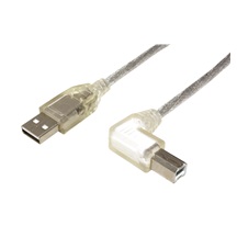 InLine USB 2.0 kabel USB A(M)-USB B(M) lomený vpravo, 0,5m, transparentní