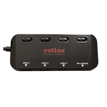 ROLINE Multiport adaptér USB 5Gbps, USB C(M) -> čtečka karet + Hub 3x USB3.0 A(F), černý
