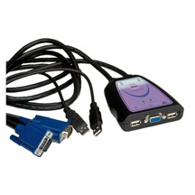 Value Mini KVM přepínač (Klávesnice USB,VGA,Myš USB) 2:1 USB, integrované kabely