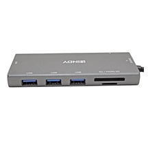 Lindy Multiport adaptér USB C (M) -> HDMI A(F) (4K@30Hz) / VGA , 3x USB3.0 A, SD, 1Gb LAN, PD 100W