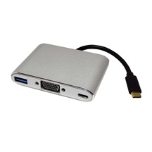 ROLINE Adaptér USB C(M) -> VGA(F), USB3.0 A(F), USB C(F) PD, 1920x1200@60Hz, Alu