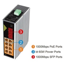 Conexpro GNT-IG1210FP-DC, Průmyslový PoE switch na DIN lištu, 8x LAN, 8x PoE, 2x SFP