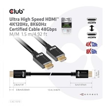 Club3D Adaptér HDMI 2.1 Ultra Rychlý HDMI™ Certifikovaný 4K120Hz, 8K60Hz, 48Gbps (M/M 1.5 m/4.92 ft), 28 AWG