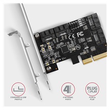 AXAGON PCES-SA4X4, PCIe řadič - 4x interní SATA 6G port, ASM1164, SP & LP