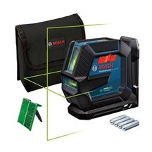 Bosch GLL 2-15 G čárový laser, pracovní dosah až 15 m, přesnost +/-0,3 mm/m, 4× baterie 1,5 V LR6 (AA)