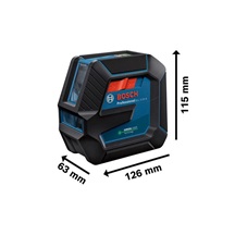 Bosch GLL 2-15 G čárový laser, pracovní dosah až 15 m, přesnost +/-0,3 mm/m, 4× baterie 1,5 V LR6 (AA)