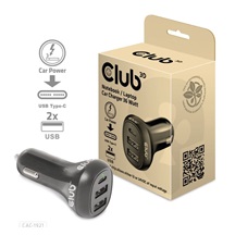 Club3D Auto nabíječka pro Notebooky 36W, 3 porty (2xUSB-A + USB-C)