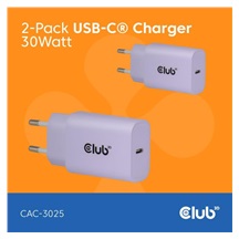 Club3D Nabíječka, USB-C, Power Delivery 15V/2A, 2-pack, fialová