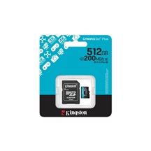 Kingston MicroSDXC karta 512GB Canvas Go! Plus, R:200/W:160MB/s, Class 10, UHS-I, U3, V30, A2 + Adaptér