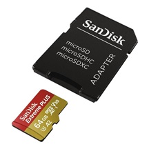 SanDisk micro SDXC karta 64GB Extreme PLUS (200 MB/s Class 10, UHS-I U3 V30) + adaptér