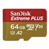SanDisk micro SDXC karta 64GB Extreme PLUS (200 MB/s Class 10, UHS-I U3 V30) + adaptér