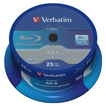 VERBATIM BD-R SL Datalife (25-pack)Blu-Ray/Spindle/6x/25GB WHITE BLUE SURFACE
