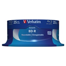 VERBATIM BD-R SL Datalife (25-pack)Blu-Ray/Spindle/6x/25GB WHITE BLUE SURFACE