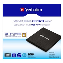 VERBATIM externí mechanika DVD-RW Rewriter USB-C, černá + NERO