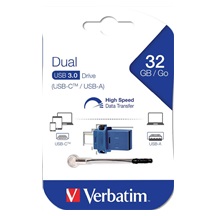 VERBATIM Flash Drive 32GB Store 'n' Go Dual Drive USB 3.0/USB Type-C, modrá