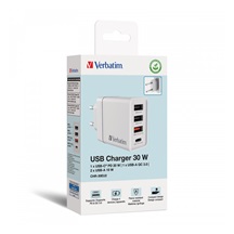 VERBATIM Univerzální adaptér nabíječka CHR-30EU2, 30W, 1x USB-C, 3x USB bílá