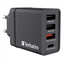 VERBATIM Univerzální adaptér nabíječka CHR-30EU2, 30W, 1x USB-C, 3x USB černá