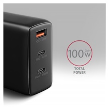 AXAGON ACU-DPQ100, GaN nabíječka do sítě 100W, 3x port (USB-A + dual USB-C), PD3.0/PPS/QC4+/Apple