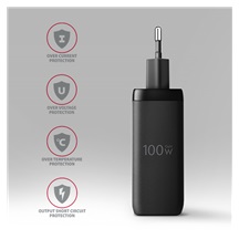 AXAGON ACU-DPQ100, GaN nabíječka do sítě 100W, 3x port (USB-A + dual USB-C), PD3.0/PPS/QC4+/Apple