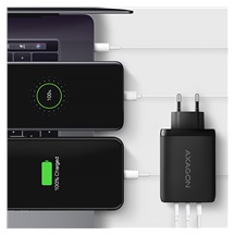 AXAGON ACU-DPQ100, GaN nabíječka do sítě 100W, 3x port (USB-A + dual USB-C), PD3.0/PPS/QC4+/Apple