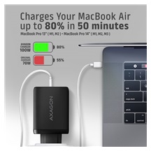AXAGON ACU-DPQ100, GaN nabíječka do sítě 100W, 3x port (USB-A + dual USB-C), PD3.0/PPS/QC4+/Apple