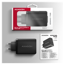 AXAGON ACU-DPQ100, GaN nabíječka do sítě 100W, 3x port (USB-A + dual USB-C), PD3.0/PPS/QC4+/Apple