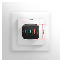 AXAGON ACU-DPQ65, GaN nabíječka do sítě 65W, 3x port (USB-A + dual USB-C), PD3.0/QC4+/PPS/Apple
