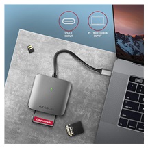 AXAGON CRE-S3C, USB-C 3.2 Gen 1 - SUPERSPEED čtečka karet 3-slot & lun SD/microSD/CF, podpora UHS-II
