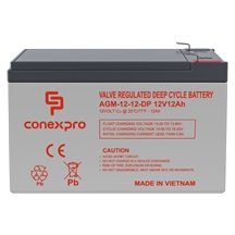 Conexpro baterie AGM 12V, 12Ah, životnost 10 let, Faston 6,3mm, Deep cycle